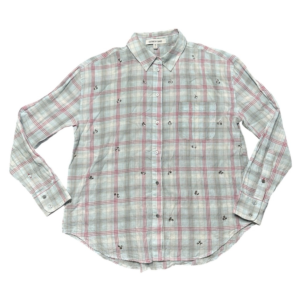 Elizabeth and James Blue and Red Plaid Button-Down Shirt